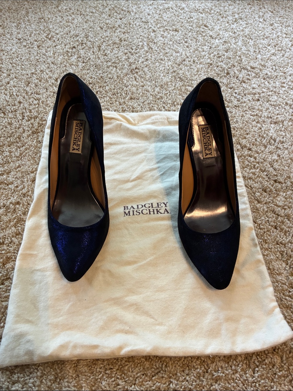 Badgley Mischka Navy Glitter Pointed-Toe Pumps
